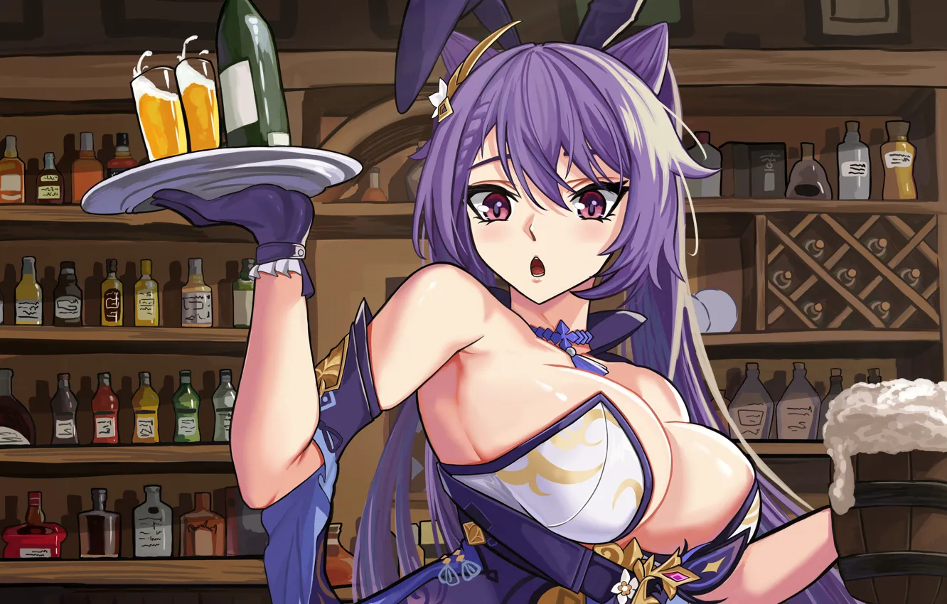 Photo wallpaper girl, sexy, cleavage, long hair, dress, boobs, anime, beautiful