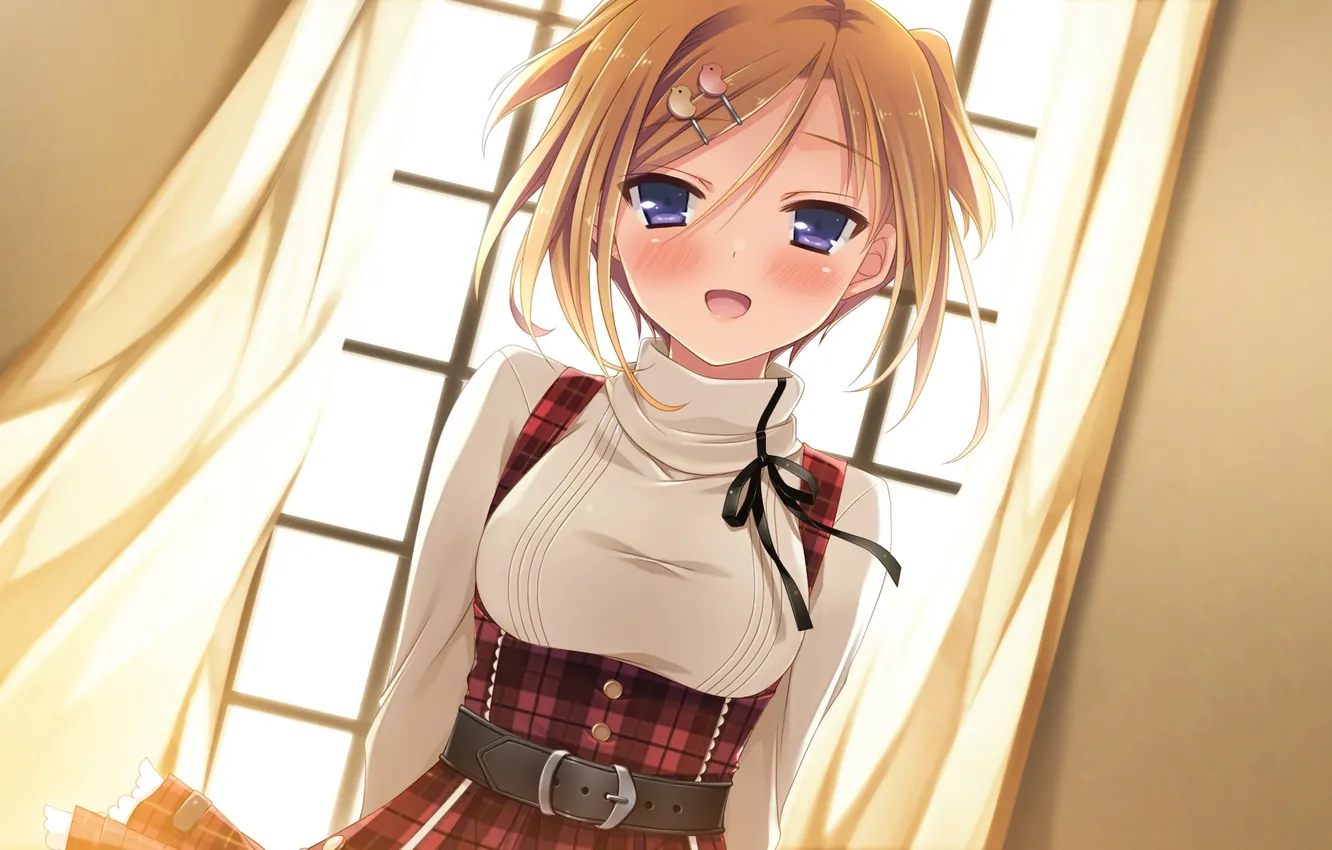 Photo wallpaper girl, joy, sunset, window, art, embarrassment, Imouto no Okage de Mote Sugite Yabai, Ikegami Akane