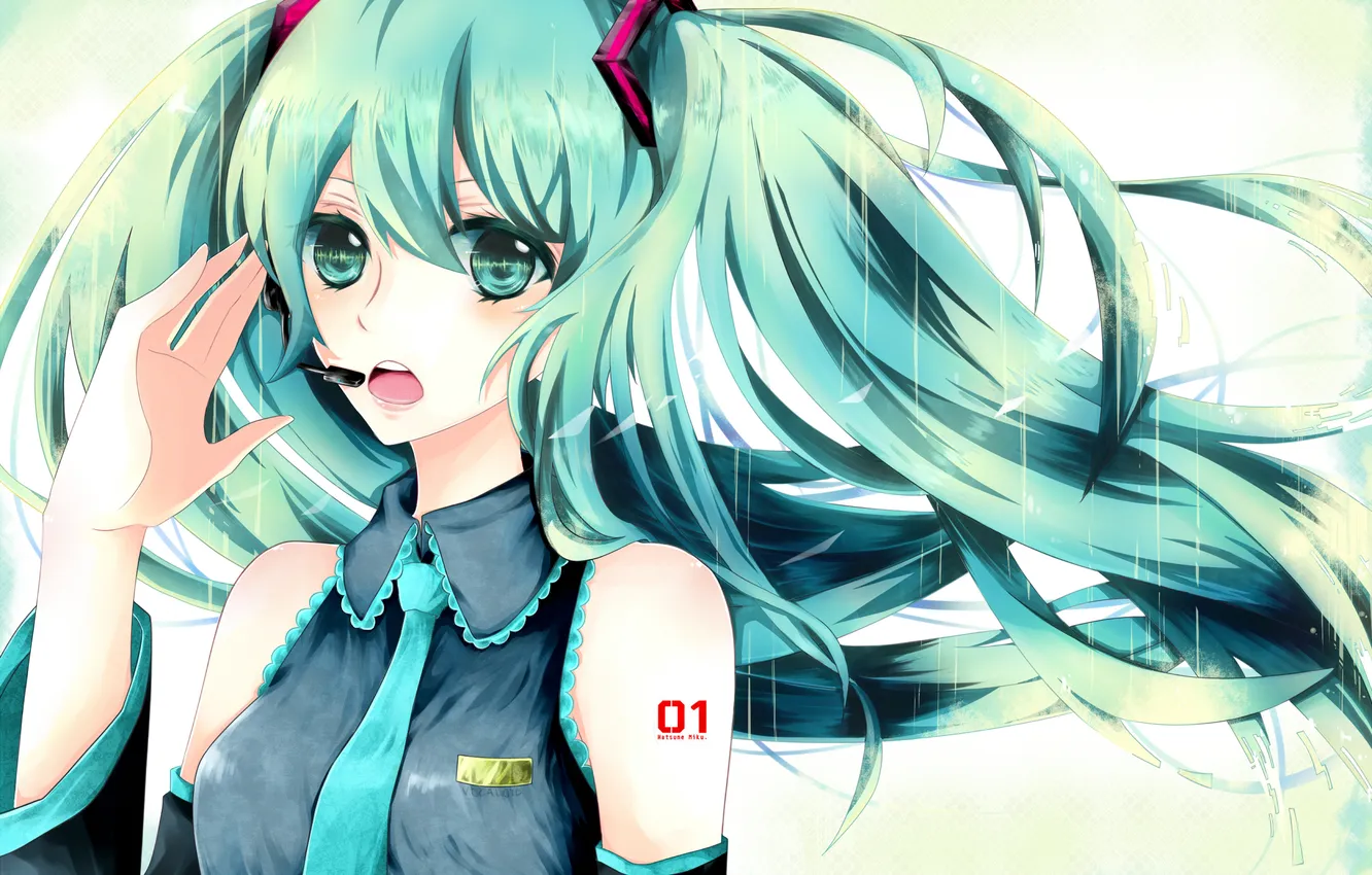 Photo wallpaper girl, art, tie, tattoo, microphone, vocaloid, hatsune miku, Vocaloid