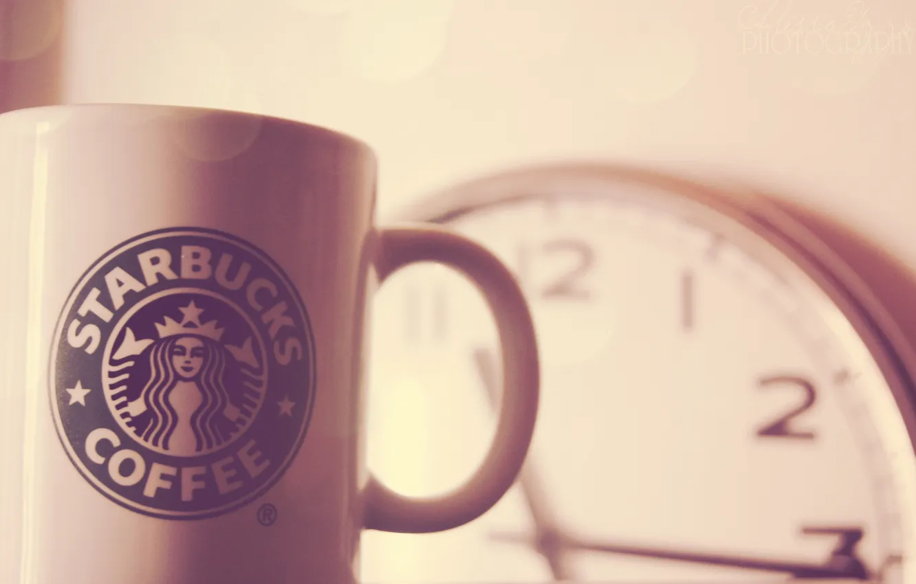 Photo wallpaper watch, logo, mug, Cup, starbucks