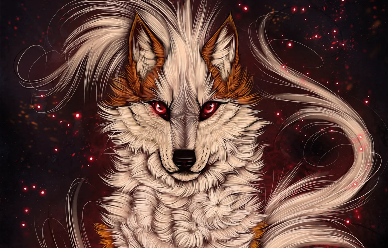 Photo wallpaper look, wolf, art, by myarukawolf