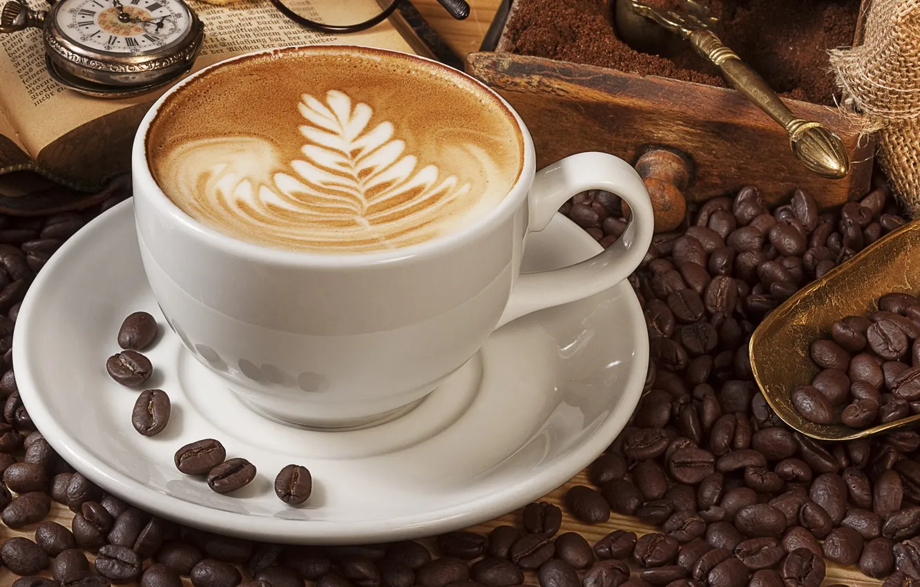 Photo wallpaper cup, coffee, coffee beans