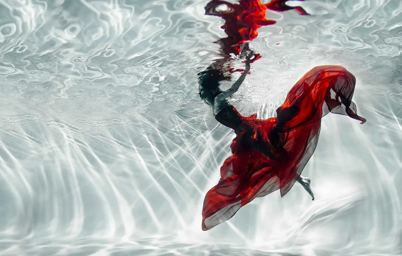 Photo wallpaper water, girl, light, pose, glare, reflection, pool, bathing
