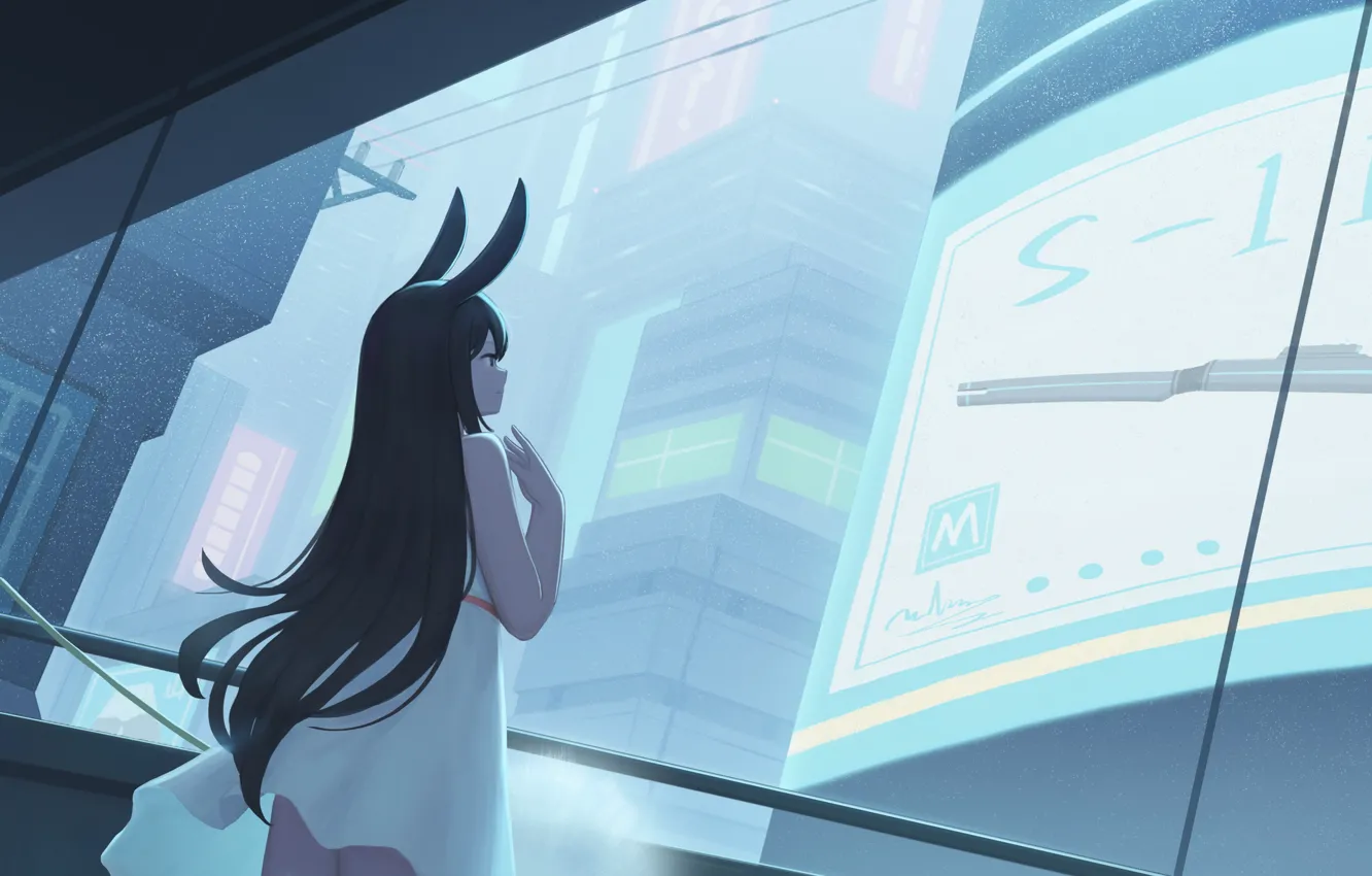 Photo wallpaper girl, the city, rabbit, poster, ears