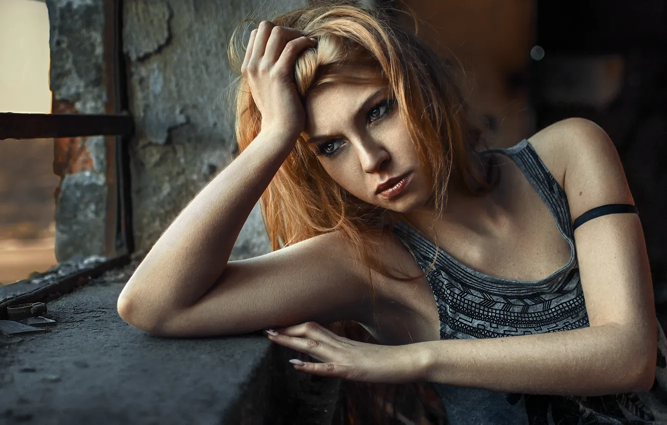 Photo wallpaper look, girl, reverie, mood, window