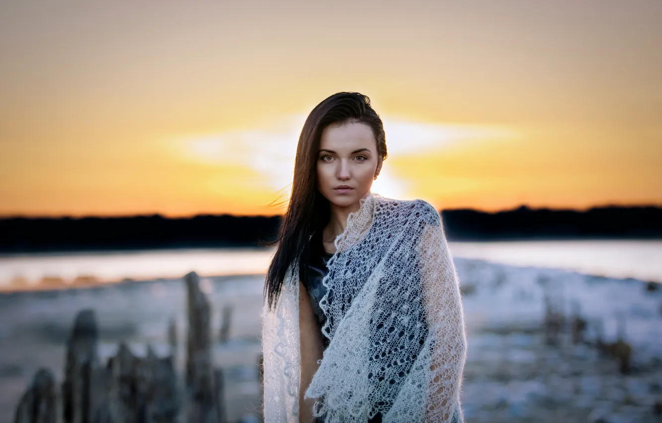 Photo wallpaper summer, girl, shore, model, Mike, brunette, light, the beauty