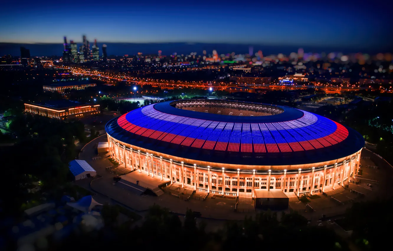 Photo wallpaper Night, Sport, Flag, Football, Moscow, Roof, Tricolor, Russia