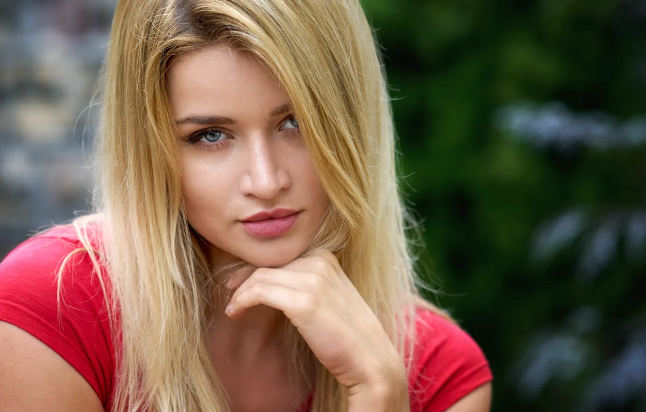 Photo wallpaper girl, eyes, face, blonde, Sight