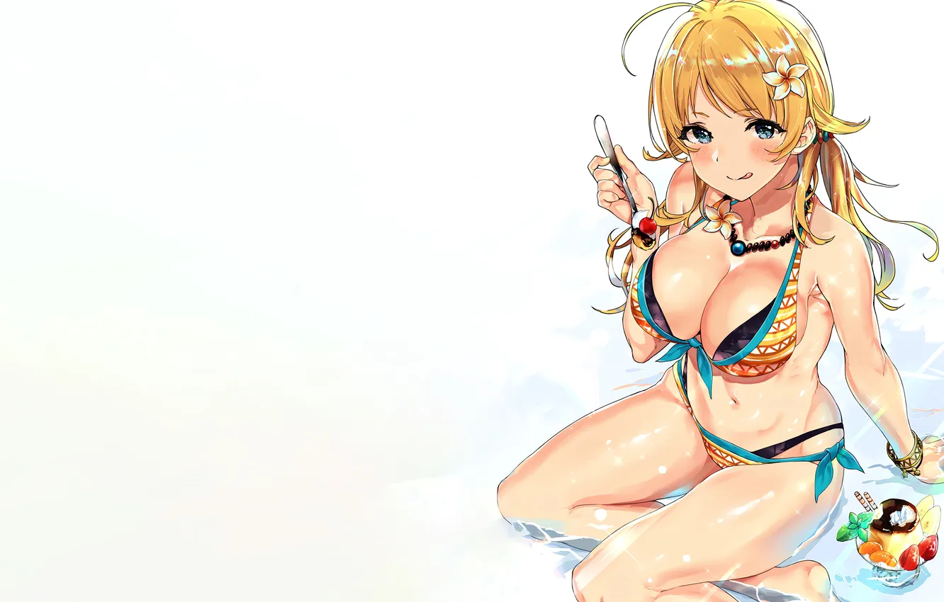 Photo wallpaper girl, sexy, cleavage, long hair, legs, boobs, anime, water