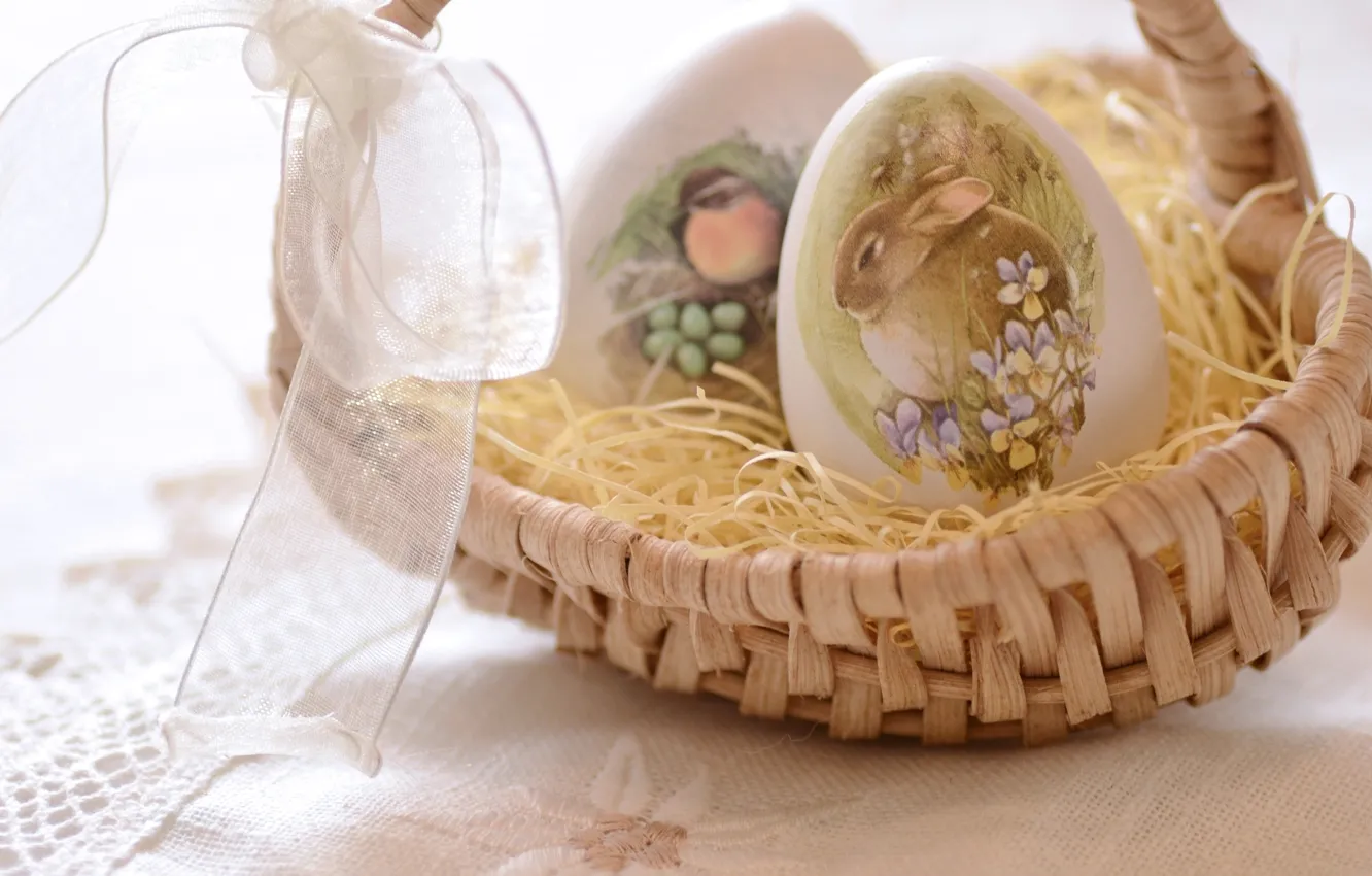 Photo wallpaper egg, rabbit, Easter, basket
