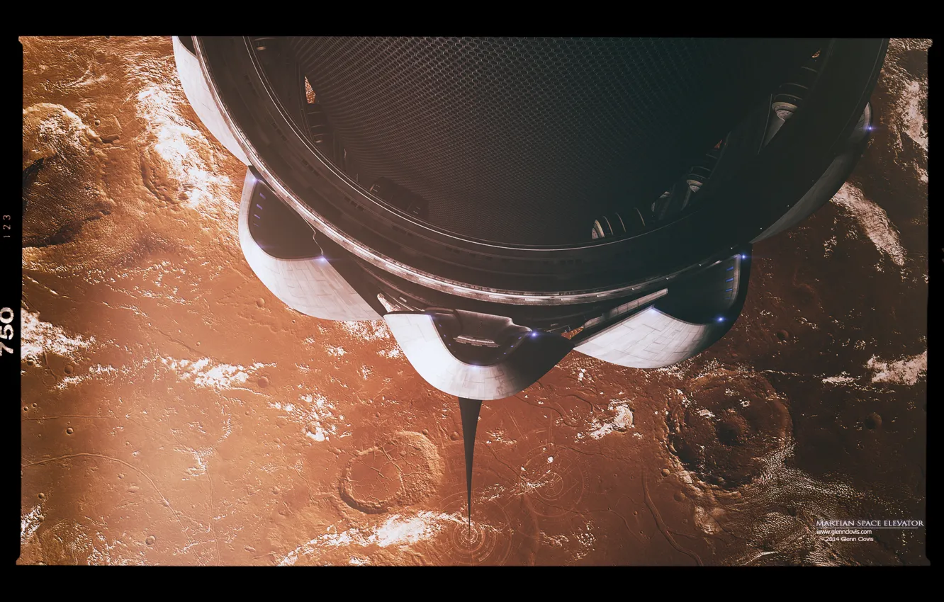 Photo wallpaper space, planet, space elevator, Mars