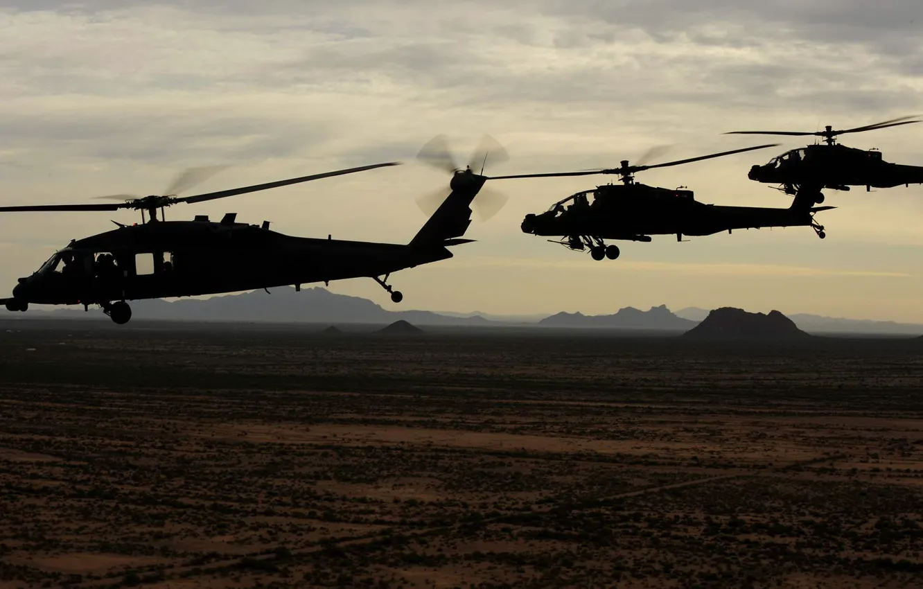 Photo wallpaper USA army, Ah-64 apache, UH-60 Black Hawk