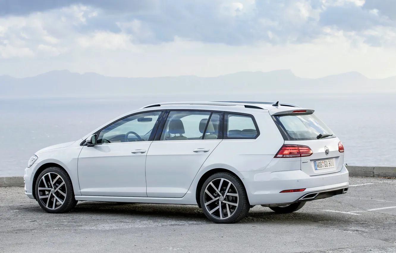 Photo wallpaper shore, Volkswagen, Parking, universal, 2017, Golf Variant, white-gray