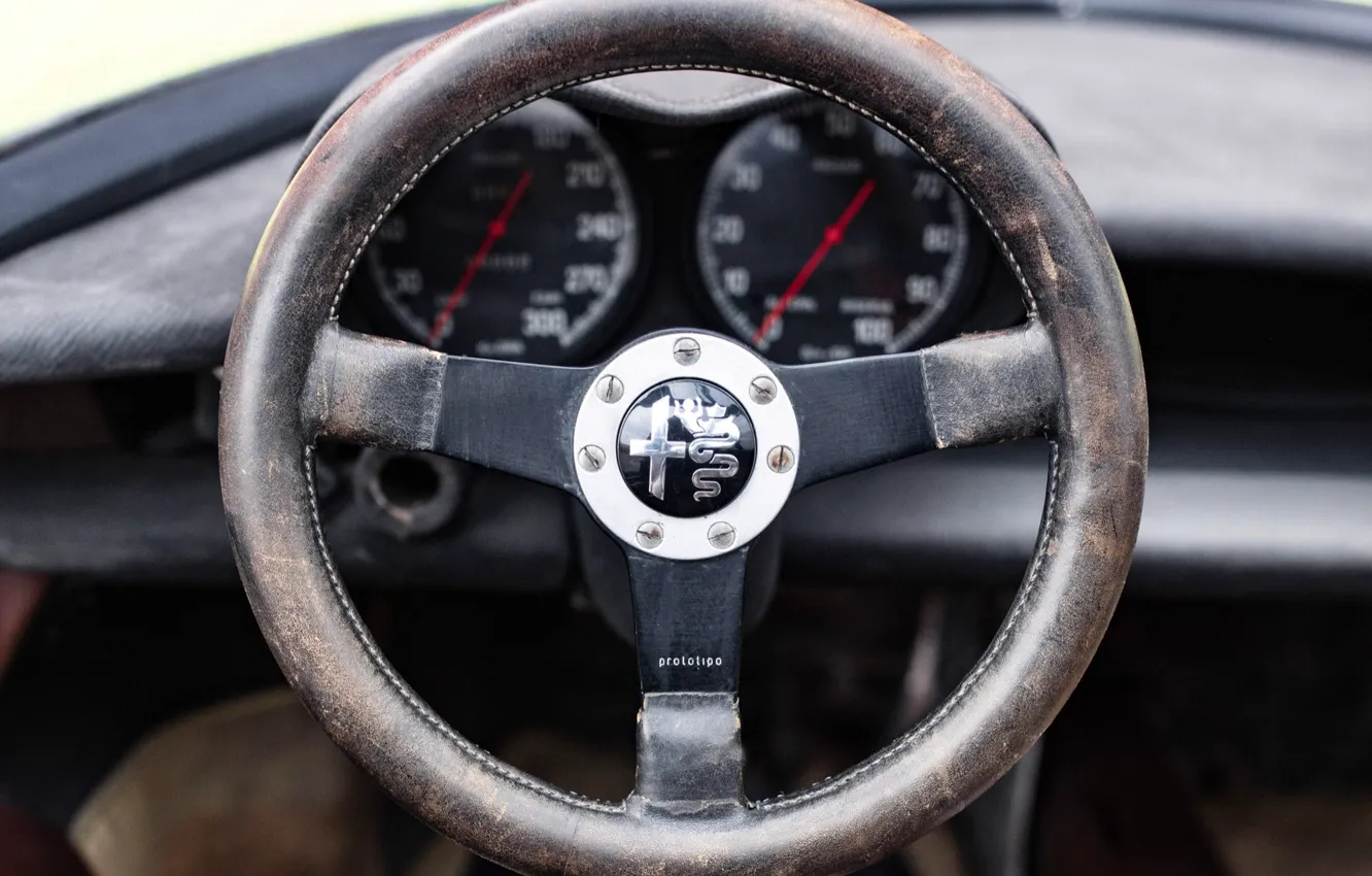 Photo wallpaper 1969, Alfa Romeo, logo, Pininfarina, Steering Wheel, Alfa Romeo 33/2 Coupe Speciale, Type 33