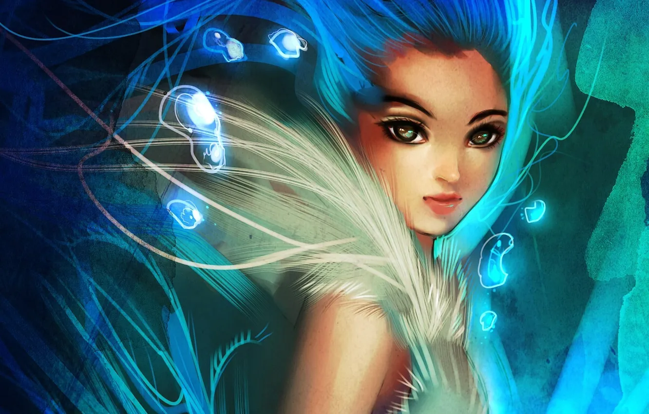 Photo wallpaper girl, bubbles, abstraction, art, fur, ryky