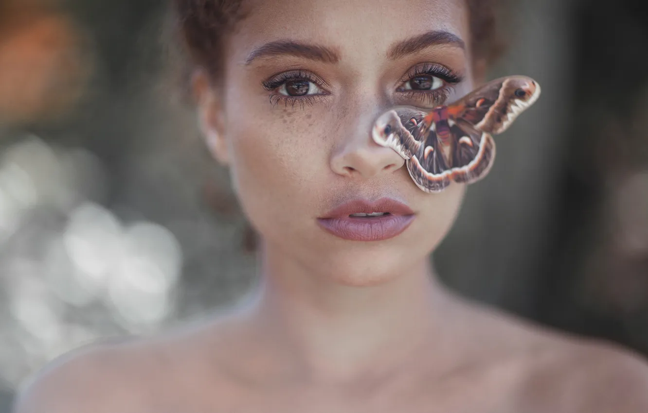 Photo wallpaper look, girl, butterfly, portrait