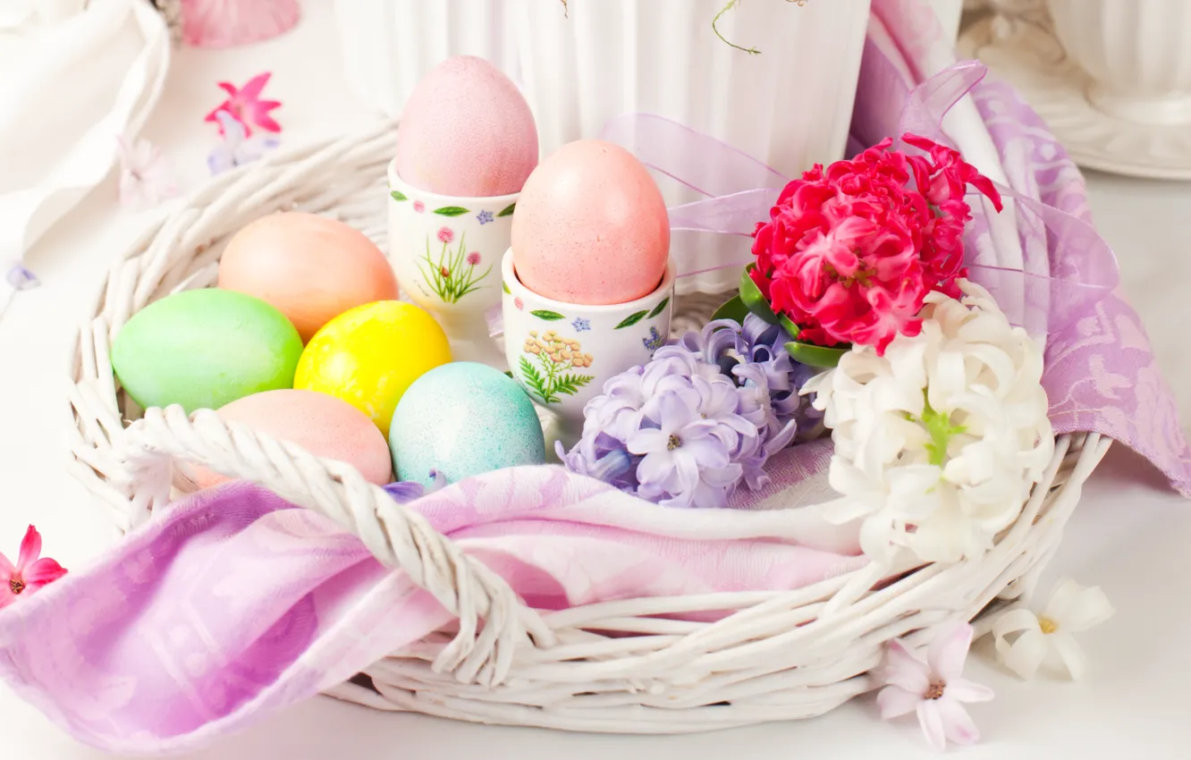Photo wallpaper flowers, eggs, Easter, flowers, spring, Easter, eggs, holiday