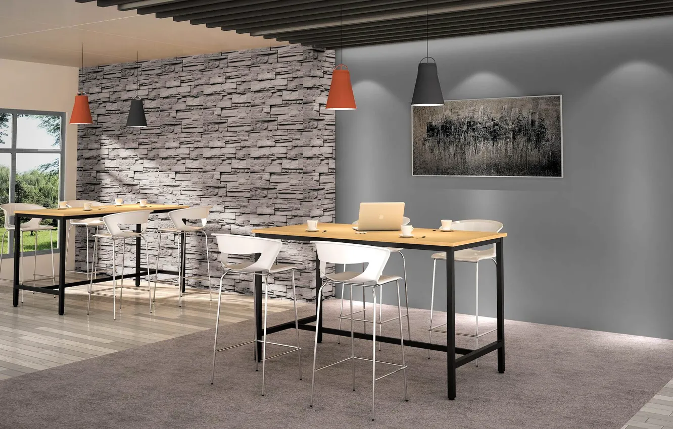Photo wallpaper design, style, interior, bar, restaurant, the room, Internet cafe, high bar tables