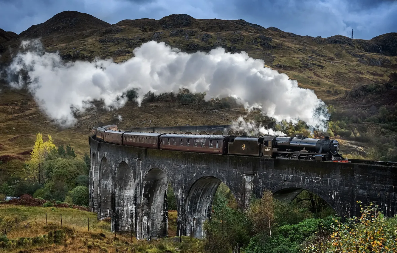 Photo wallpaper Steam Train, Glenfinnan Viaduct, Jacobite