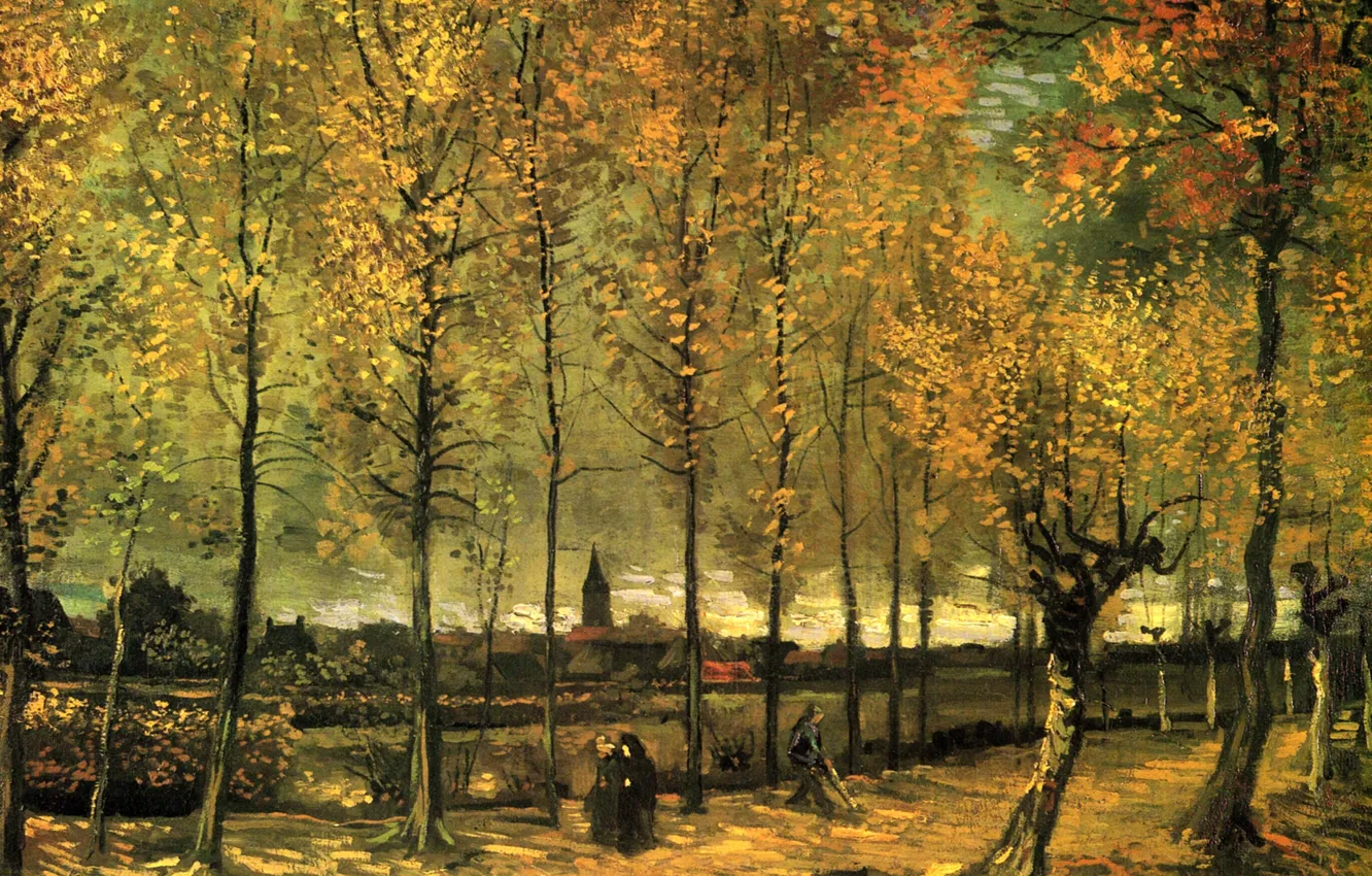 Photo wallpaper autumn, trees, nun, Vincent van Gogh, cleaner, Lane with Poplars