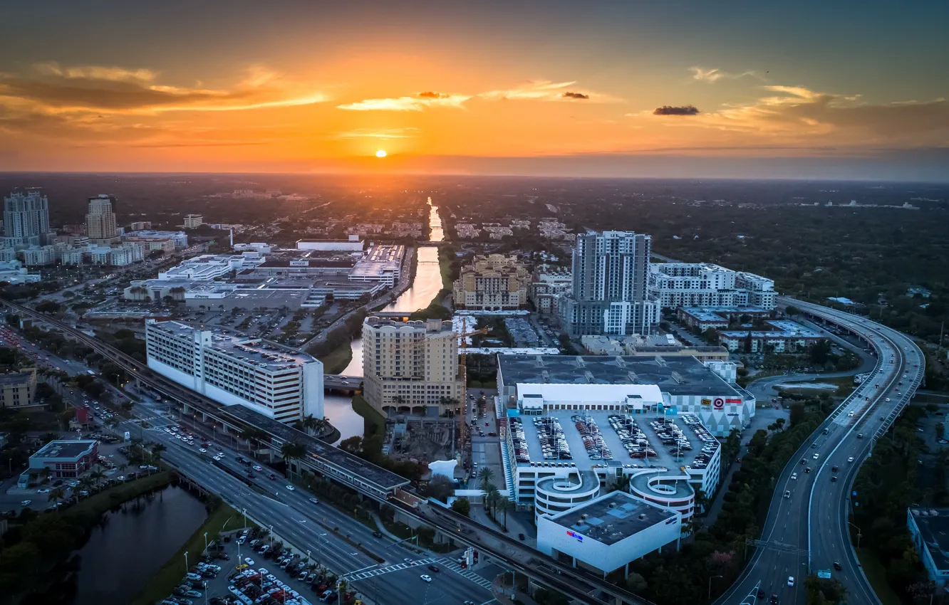Photo wallpaper sunset, the city, Miami
