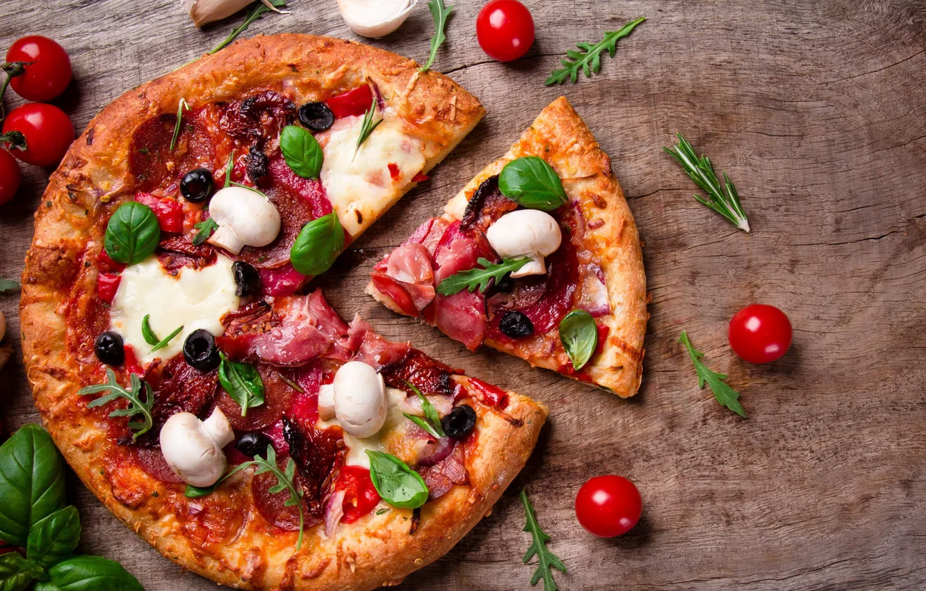 Photo wallpaper food, pizza, tomato
