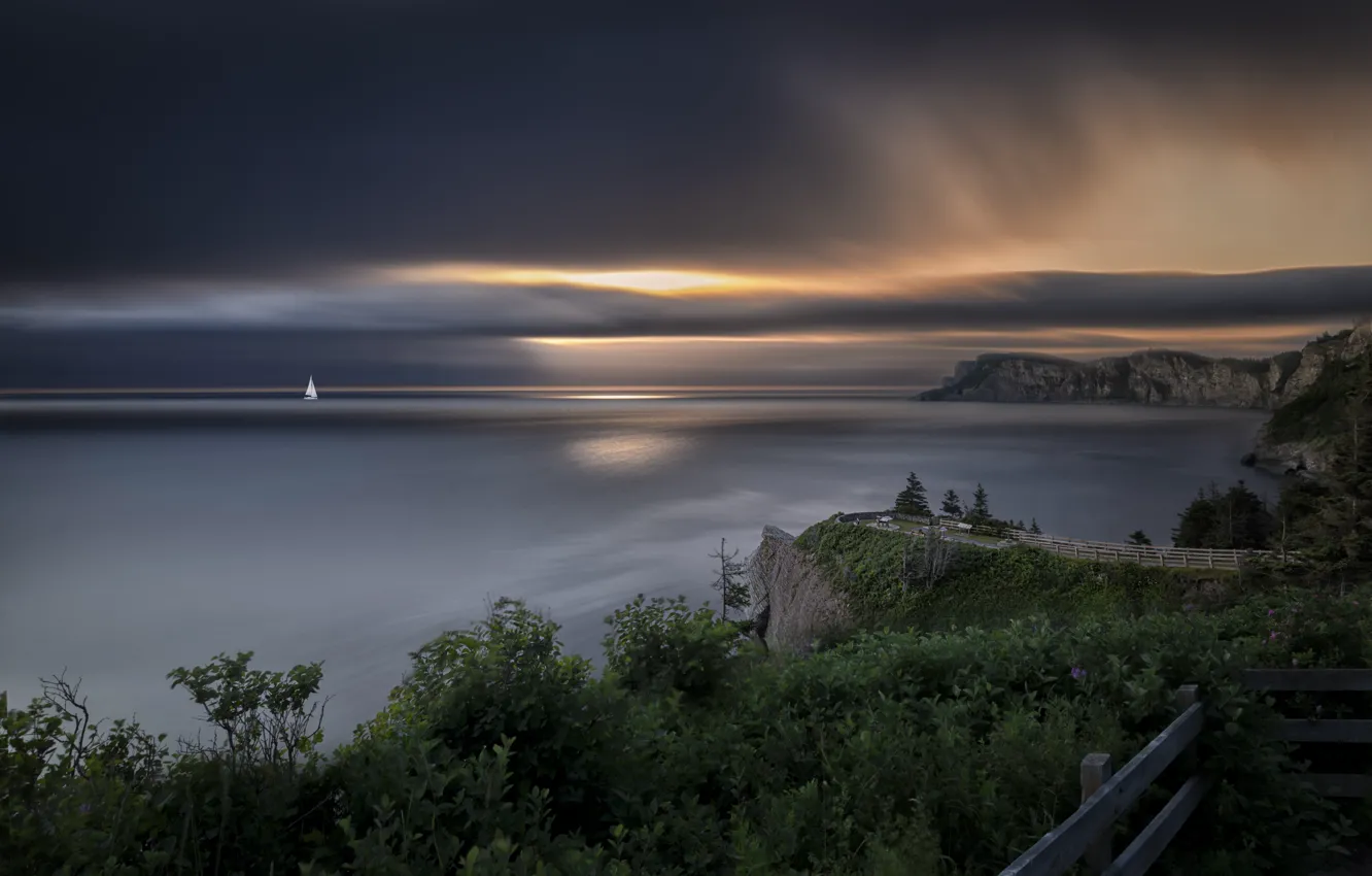 Photo wallpaper sea, shore, sailboat, Cape