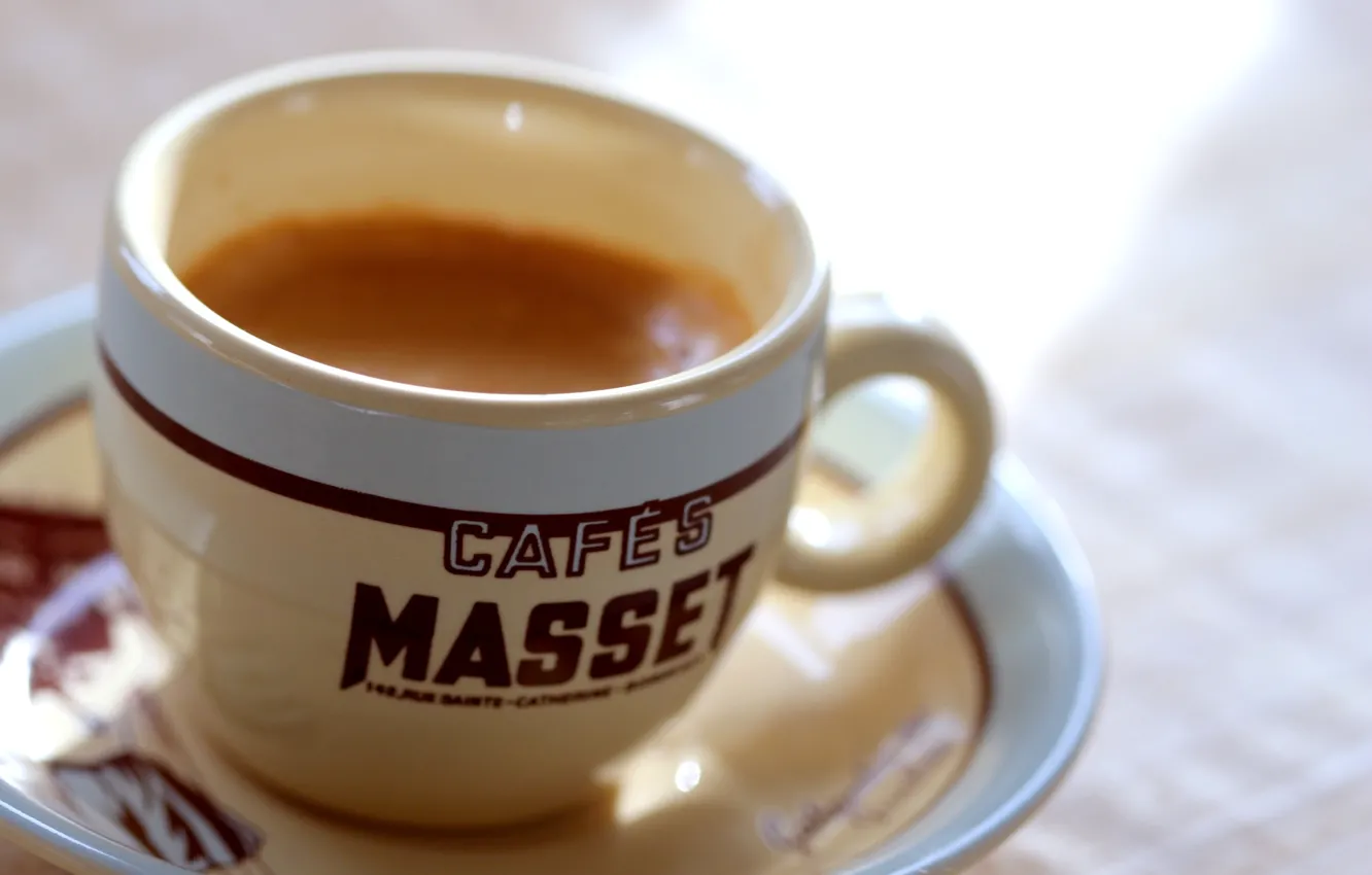 Photo wallpaper table, the inscription, coffee, Cup, saucer