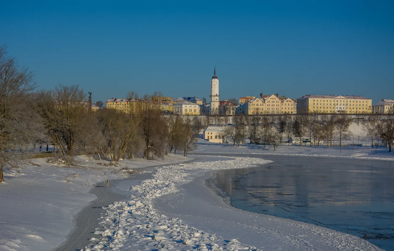 Photo wallpaper winter, the city, river, architecture, Mogilev