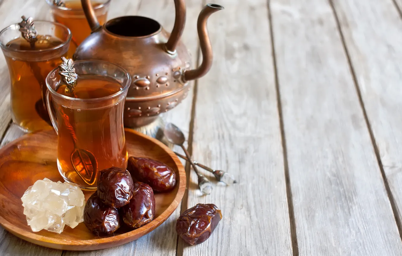 Photo wallpaper kettle, spoon, Cup, dates, Arabic tea