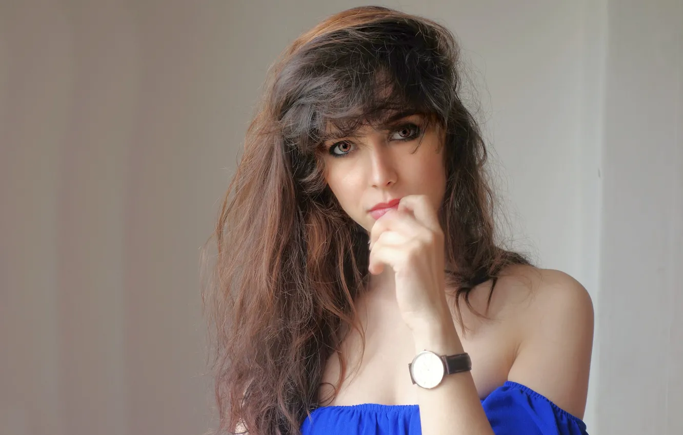 Photo wallpaper look, girl, face, background, hair