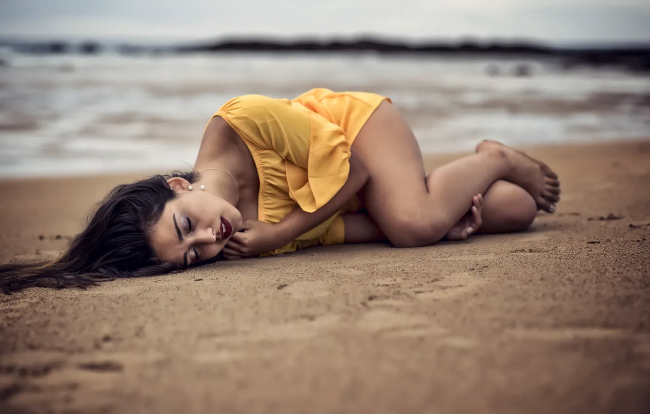 Photo wallpaper girl, shore, Diana Castro