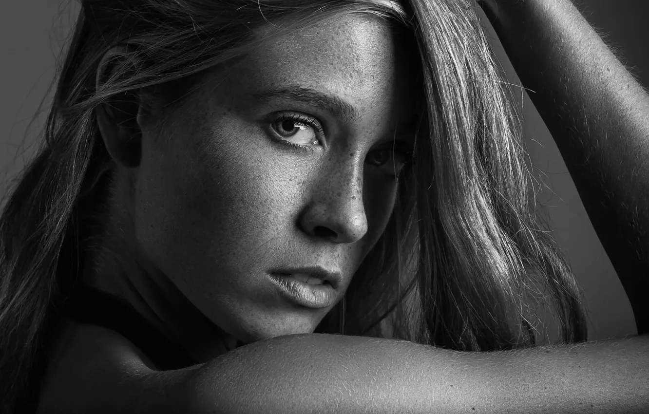 Photo wallpaper portrait, b/W, freckles, France, astrapopwally, Renske