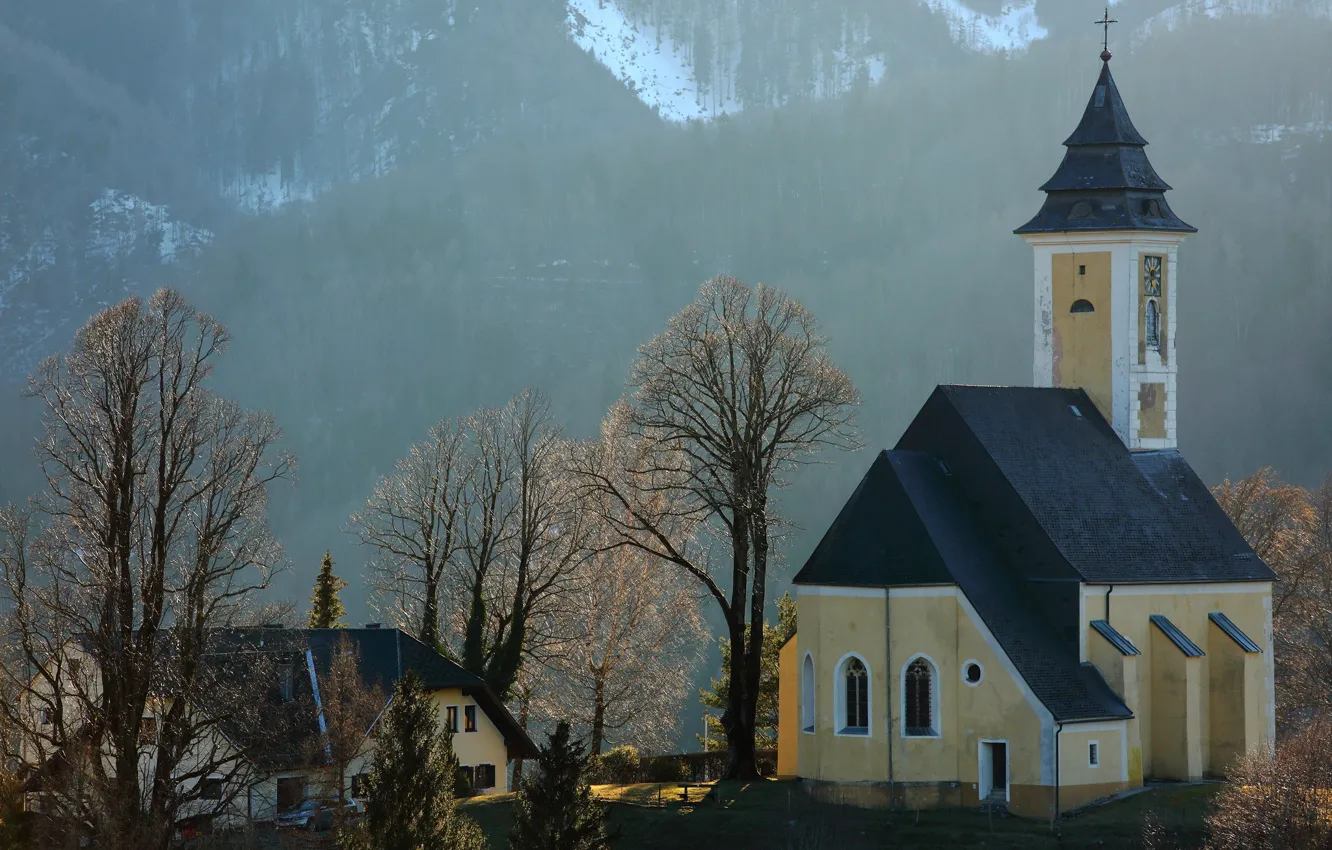 Photo wallpaper mountains, Austria, chapel