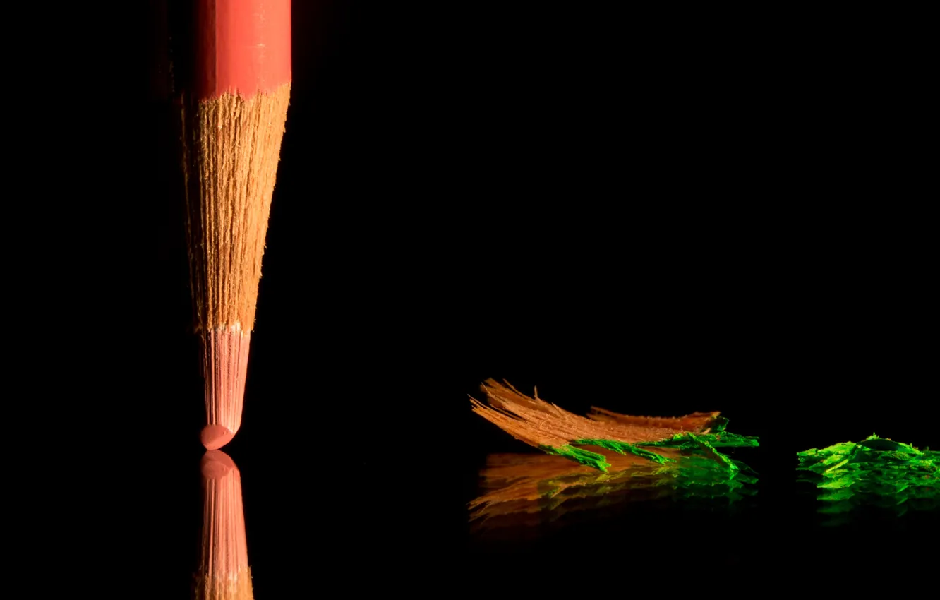 Photo wallpaper reflection, table, pencil, sawdust, stylus