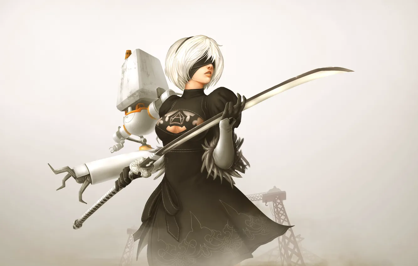 Photo wallpaper girl, background, the game, katana, Nier Automata