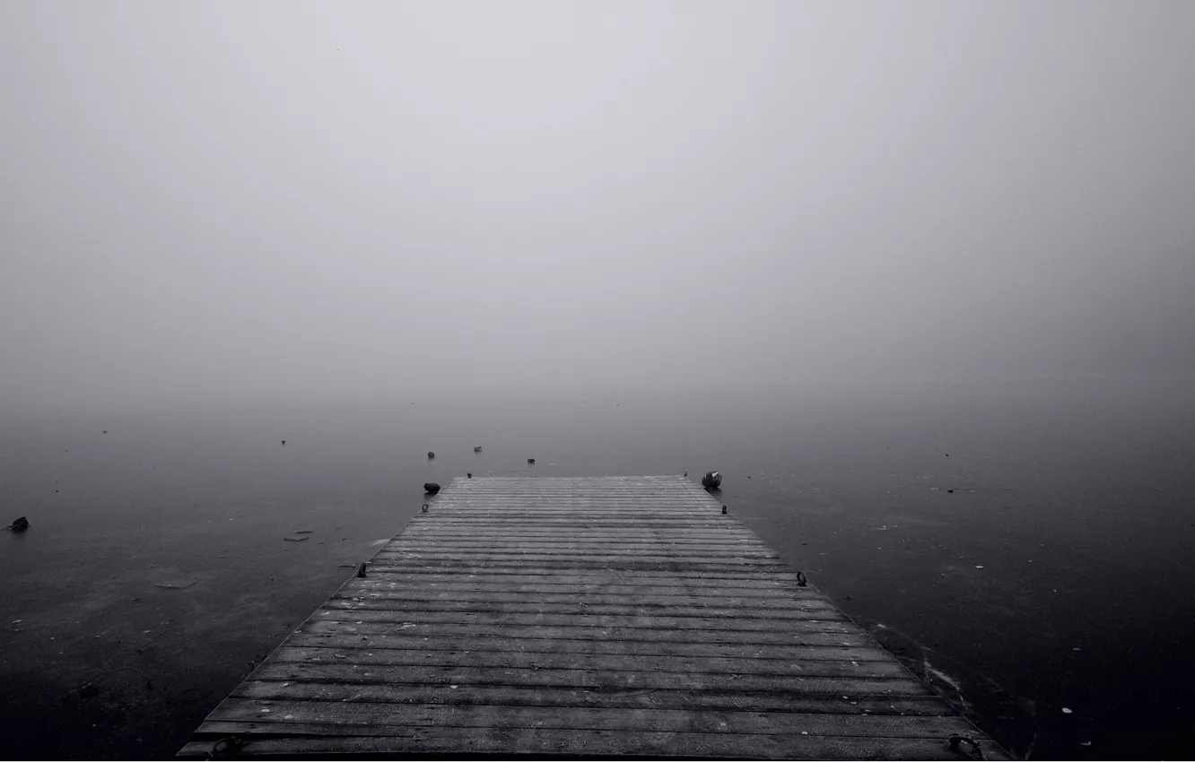Photo wallpaper water, fog, lake, pierce