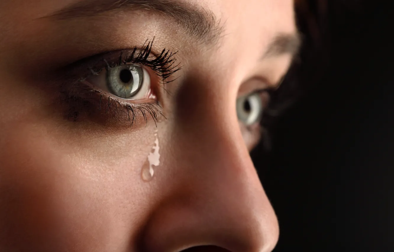 Photo wallpaper woman, eyes, tears, crying
