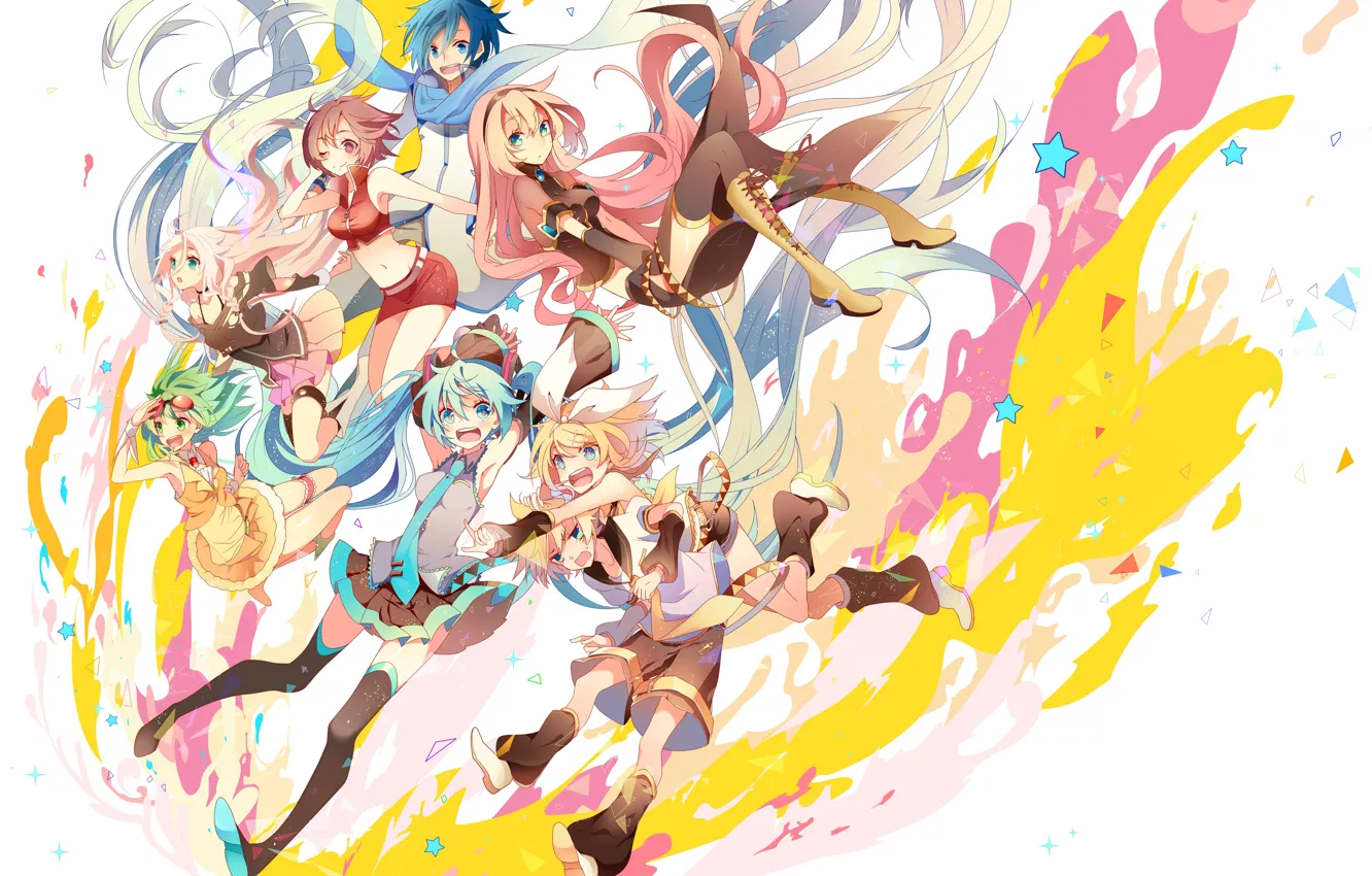 Photo wallpaper style, paint, anime, art, white background, Vocaloid, Vocaloid, characters