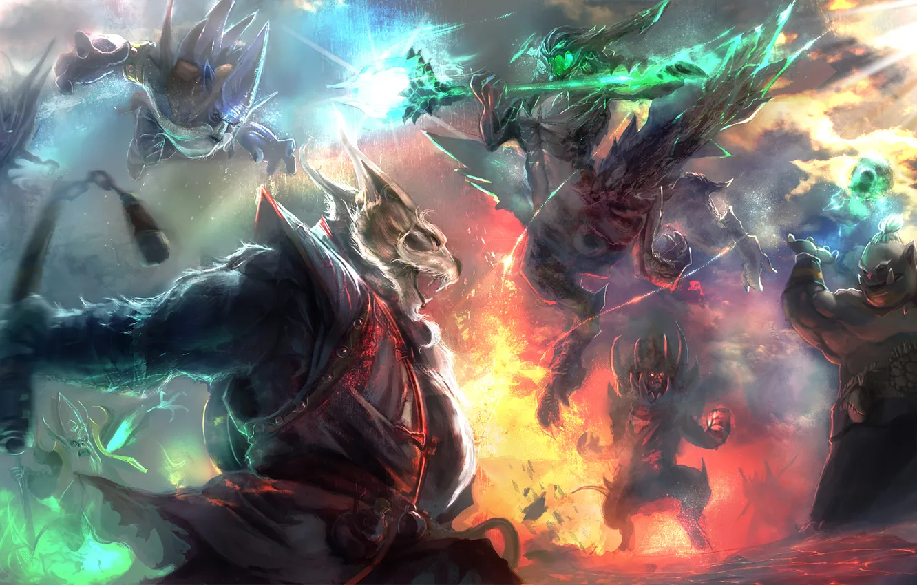 Photo wallpaper dota 2, Shadow Demon, Dark Seer, Outworld Devourer, Brewmaster, Ogre Magi