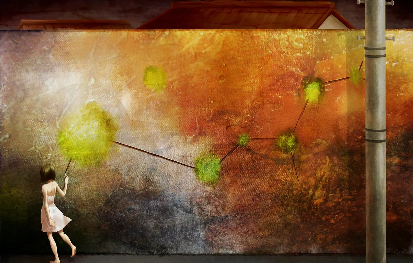 Photo wallpaper wall, paint, posts, girl