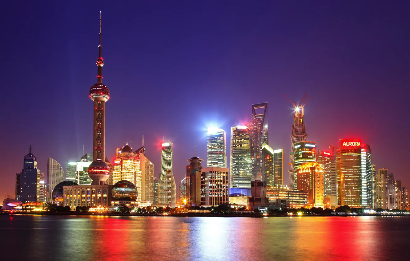 Photo wallpaper night, lights, China, skyscrapers, China, Shanghai, Shanghai