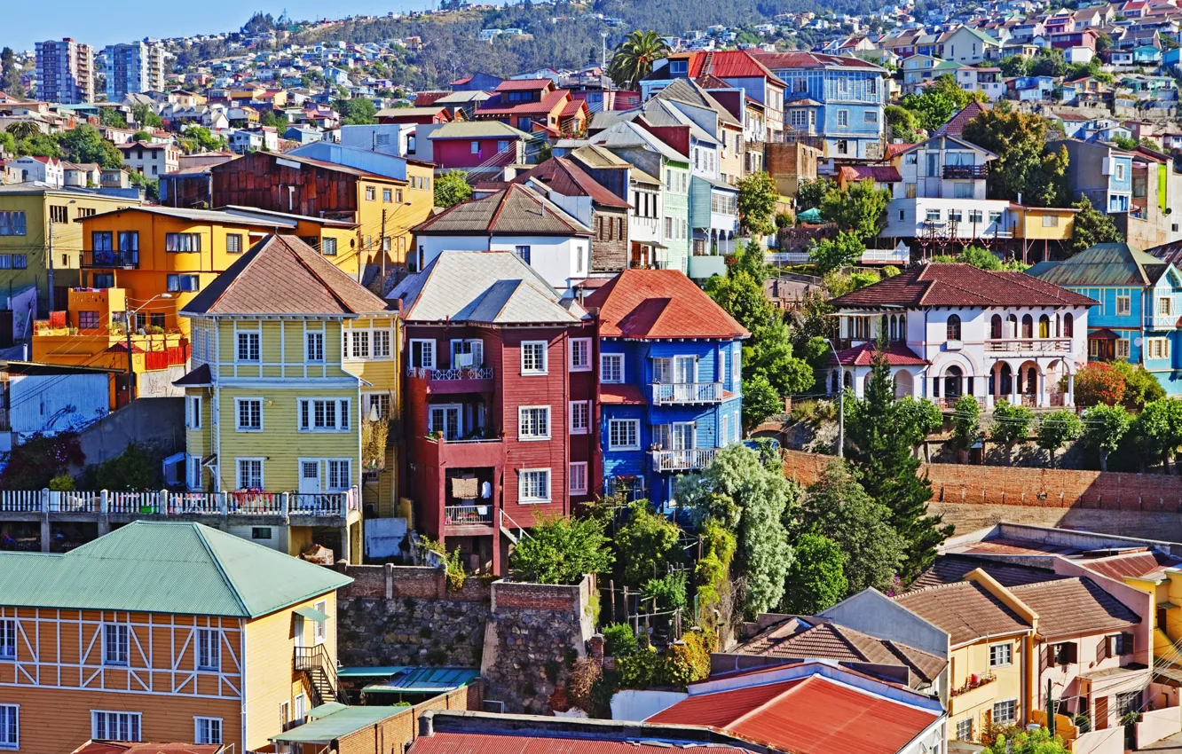 Photo wallpaper Chile, Valparaiso, colorful buildings