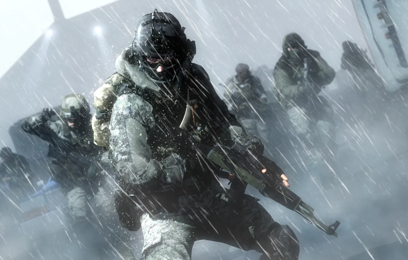 Photo wallpaper soldier, snow, cold, assault rifle, Battlefield 4, equipment