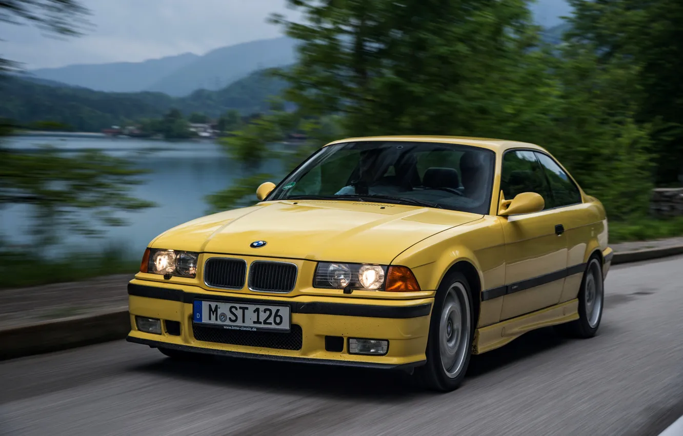 Photo wallpaper yellow, coupe, BMW, BMW M3, E36, M3, (1992–1999)