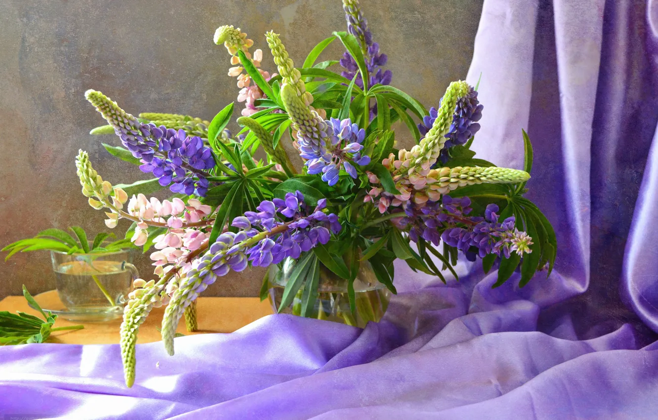 Photo wallpaper flowers, bouquet, composition, lupins