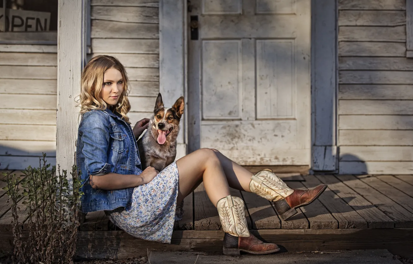 Photo wallpaper girl, home, dog