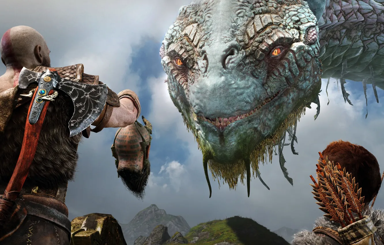 Photo wallpaper people, the game, head, snakes, God of War 4 (2018)