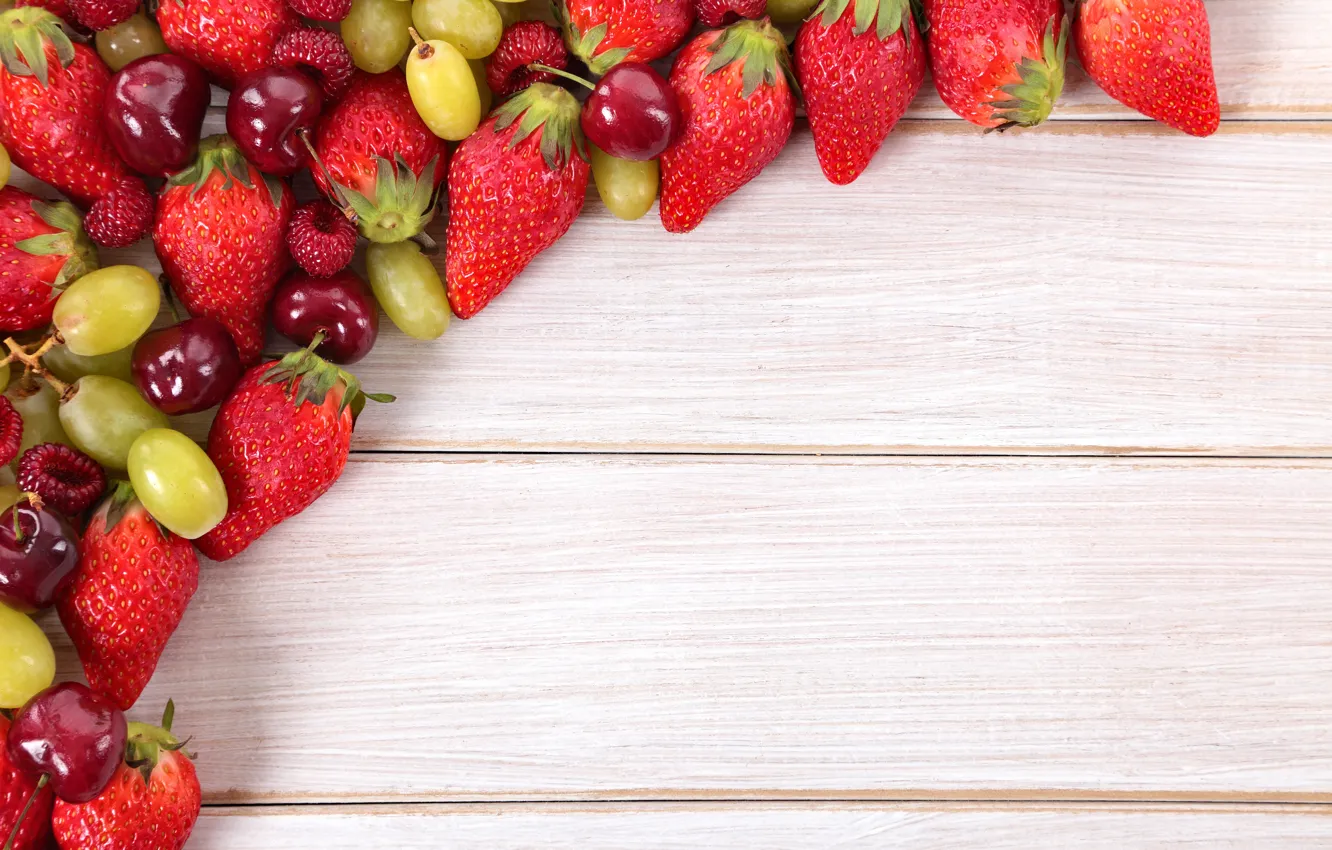 Photo wallpaper cherry, berries, strawberry, grapes