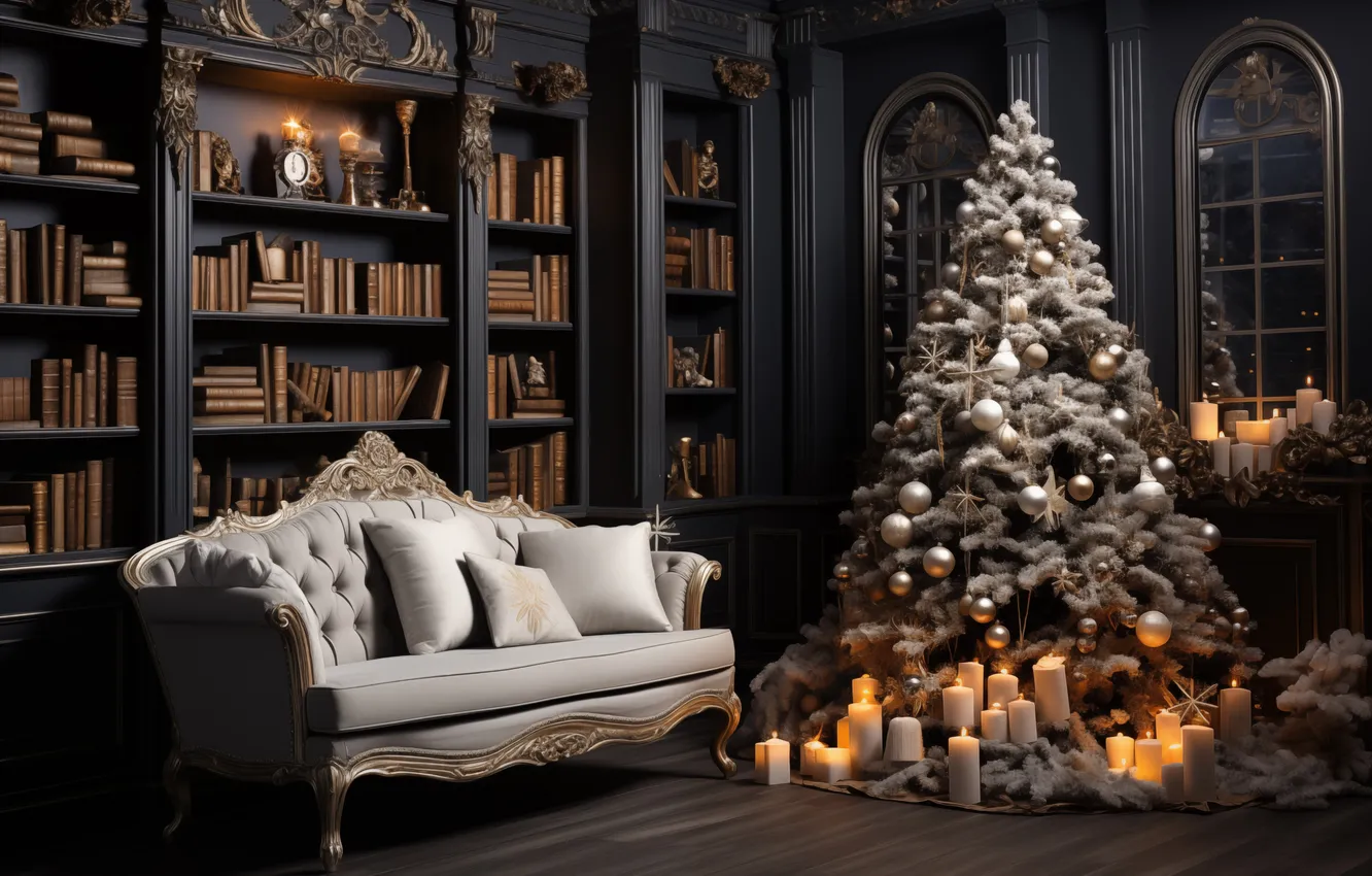 Photo wallpaper room, tree, new year, interior, Christmas, Christmas, tree, interior